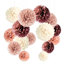YBwanli 20 Decorative Rose Gold Pompoms Decoration Warm Theme, Wedding Decoration Table, Decoration Birthday, Tissue Paper Pompoms Paper Flower, Wedding Decoration, School Decoration, Include the Warm