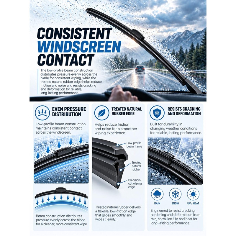 Windshield Wiper Blades, 22"+22", Stable, Quiet, All Season 2 Pack