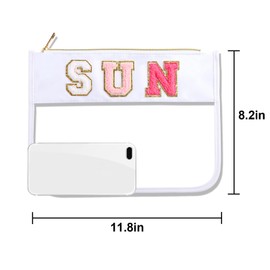Sun Makeup Bag Summer Sunscreen Clear PVC Cosmetic Letter Pouch bag Beach Pool Swimming Travel Toiletry Pouch Preppy Makeup Bag Storage Organizer Purse for Women Girls Gifts