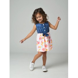 Unique Baby Girls Sleeveless Denim Back to School Dress Outfit for Girls First Day of Kindergarten 1st 2nd 3rd Grade (5Y, Pink Apples)