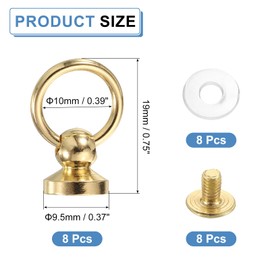 sourcing map 8Pcs Screw Round Head Rivet, 9.5mm Pull Ring Rivet Fasteners, Screw Rivet Studs for DIY Leather Craft Belts Purse Handbags (Light Gold)