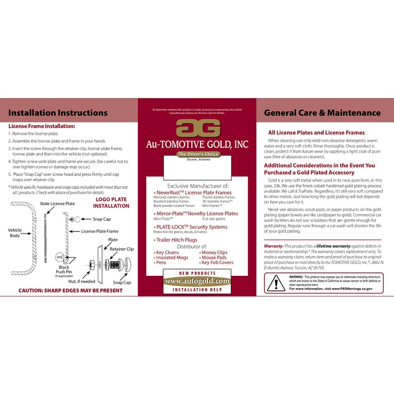 Au-TOMOTIVE GOLD, INC. Blank 4-Hole Thin Stainless Steel License Plate