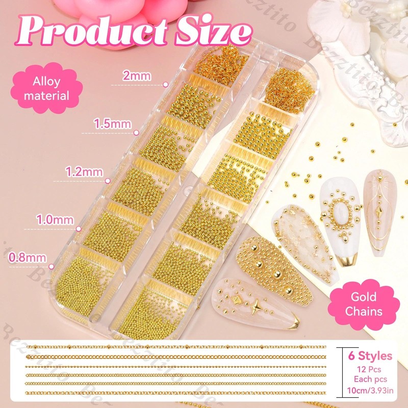 Gold Caviar Beads 0.8-2mm, Nail Chains & Metal Beads Acrylic