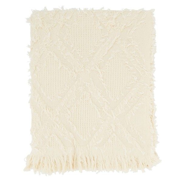SARO LIFESTYLE Fringe Waffle Weave Throw Blanket
