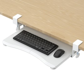 suptek Small Keyboard Tray Under Desk Pull Out with C Clamp Mount, Computer Keyboard & Mouse Tray, 20 (24.2 Including Clamps) x 11.8 inch Slide-Out Platform Computer Drawer for Typing, White, DSF1SW