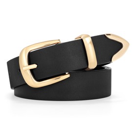 JASGOOD Women's Fashion Leather Belt Ladies Gold Buckle Leather Belt for Jeans Pants Dresses