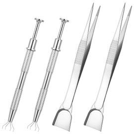 4Pcs Grabber Tool Holder Set, Jeweler Pick Up Sprinkle Pen Stainless Steel Jewelry Tweezers with 4 Claws Double-Ends Tweezers with Shovel Head for Tiny Objects IC Chip Electronic Components