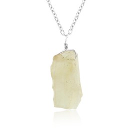 JEWEL OF ROCKS Natural Raw Libyan Desert Glass-Golden Tecktite-Meteorite Pendant Necklace, Rough Crystal, Healing Stone, Women Gift Jewelry, Dainty Necklace, Hypoallergenic Silver Chain 18 inch