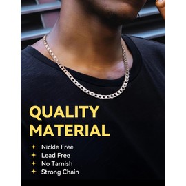 ChainsHouse Men Stainless Steel Chain Hip Hop Style Jewelry 6mm Wide Curb Cuban Link Necklace, Wear Alone or with Pedant, 22 Inch