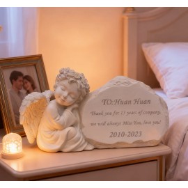 Customized Engraved Angel-shaped Resin Commemorative Figurine Hand-painted Detail Stone-like Texture Exclusive Nameplate forColor: As picture, Size: One Size