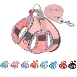 Dog Harness Lead Set, Low Burden, Lightweight, Breathable, Dog Harness, Small Dogs, Cat Harness Collar, Torso Wheel, Easy to Put on and Take Off, Small Dogs, 3MTM Reflective Material, Includes Velcro