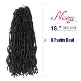 Niseyo Faux Locs Crochet Hair 18 Inch Soft locs, 6 Packs Short Crochet Locs Pre Looped Crotchet Straight Synthetic Hair Extensions (1#, Jet Black)