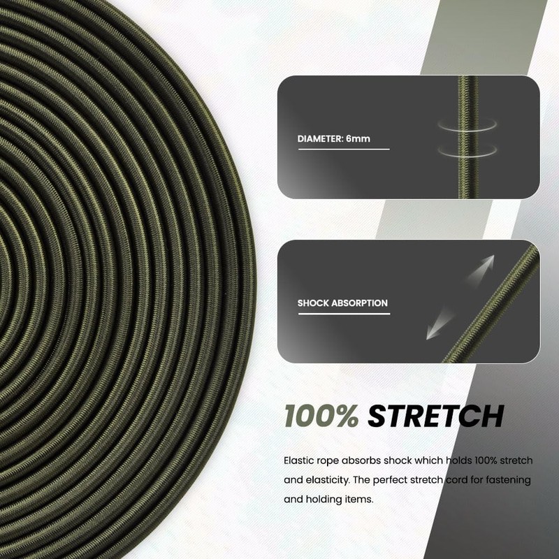 Abma Cord Bungee Cord 6mm 10M Elastic Shock Cord 100%