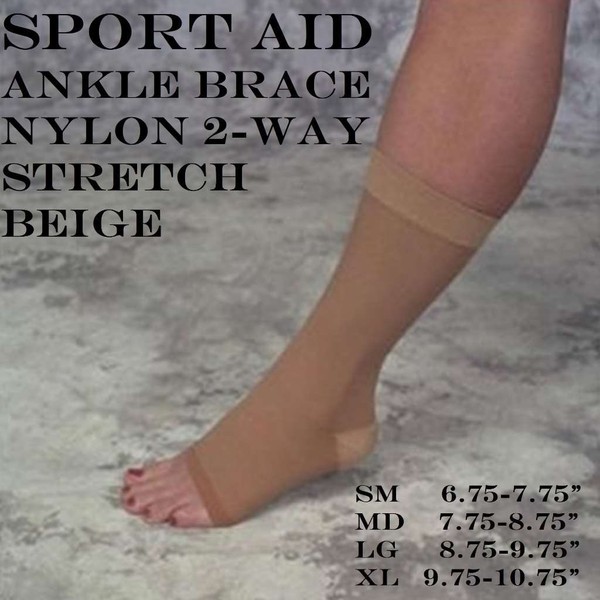 Sportaid Ankle Brace, Nylon Two-Way Stretch, Beige color, Size: Small - 1 ea