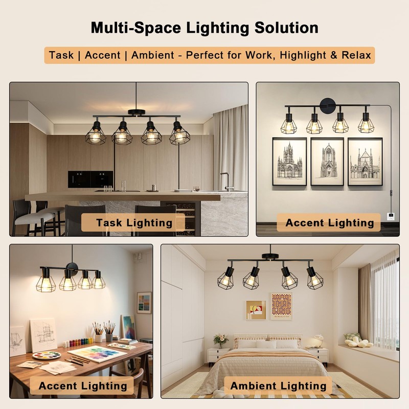 HiBay Plug in Track Lighting Fixtures Ceiling, Adjustable 4-Light Track