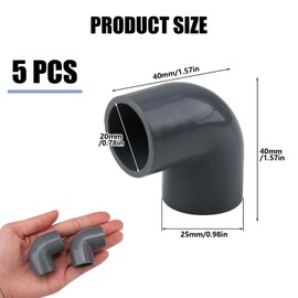 20mm UPVC Pipe Elbow Connectors, Lasting 90 Degree Fitting Socket for Plumbing Change Direction, 5-Pack Gray PVC Conduit Accessories Elbow Coupling Adapter Connector Conduit (Gray)