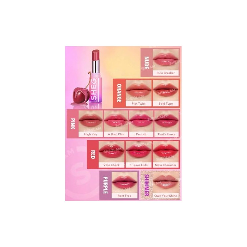 SHEGLAM Lápiz Labial Varios Tonos Efecto Espejo (Own your shine,