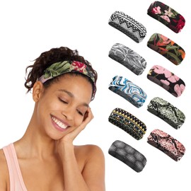 Workout Headbands -10 Pack | Sweatbands for Women Mens Girls Boys | Non Slip Sweatbands for Yoga Running Fitness | Wicking Hairbands