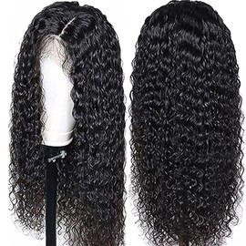 Weeybay Glueless Wig Human Hair Wig Deep Wave Real Hair Wig Pre Plucked Natural Hairline 4x4 Lace Closure Wig Top Swiss Lace 8A Grade Black Colour #1B for Woman 18 Inches