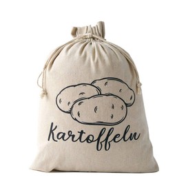 | Set of 3 Vegetable Bags Linen Fabric Certified Storage Bags 1 Each with Print for Potato, Onion, Garlic