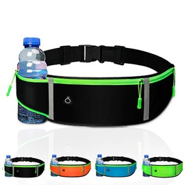 Laufgürtel für Herren und Damen, Laufgürtel mit Flaschenhalter, wasserdichte Sportgürteltasche für Sport, Reisen oder Trekking. Elastische und verstellbare Gurte für Handy und Wasser., Schwarz