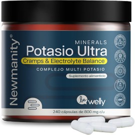 NEWMANITY Potasio Ultra Complejo 5 en 1-240 capsulas con Citrato de Magnesio y Potasio, Gluconato de Potasio, Bicarbonato de Potasio, Cloruro de Potasio y Aspartato de Potasio - Electrolitos