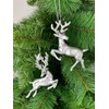 Set of 2 Deer Hanging Silver Christmas Tree Decorations Antique