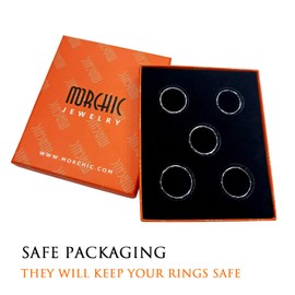 Morchic 5Pcs Pack Magnetic Hematite Stone Rings for Women & Men, Unisex Plain Band Set (10mm Width) - Mixed Sizes 8-12, Chakra Balancing, Polished Gemstone, Gift Ready