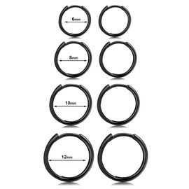 3 Pairs Black Earrings for Women S925 /Sleeper Earrings Small silver Hypoallergenic Earrings Set-Cartilage/Helix/Tragus- silver hoop earrings for women,Black Earrings for Men 6/8/10/12mm