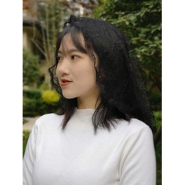 FANFAN Lace Church veil Headcovering Latin Mass (flower black)