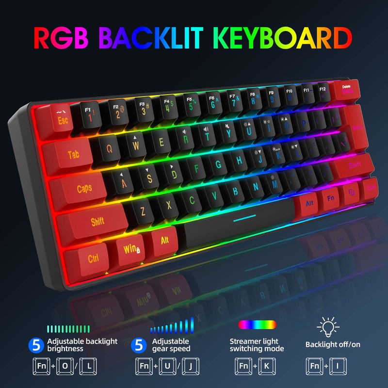 Snpurdiri 60% Wired Gaming Keyboard, Ultra-Compact RGB Backlit Small Gaming