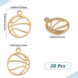 SUNNYCLUE 1 Box 20Pcs Gold Basketball Charm Stainless Steel Sports Charms Hollow Minimalist Basketball Pendants for Jewellery Making Supplies Findings DIY Craft Necklace Bracelets Basketball Players