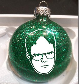 Jenuine Crafts Dwight Schrute The Office Green Glitter Holiday Ornament Shatterproof Disc