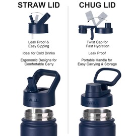 SUNWILL Stainless Steel Water Bottle with Straw, 650ml Insulated Water Bottle Metal, Leakproof Water Flask for Gym & Travel, Navy