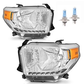 Vizotae Headlights for 2014-2021 Toyota Tundra, Not For Models W/Adjustable Headlight Leveling Dial/Buttons *Not Compatible* w/Factory LED DRL Models, High/Low Beam W/Bulbs, Driver & Passenger Side