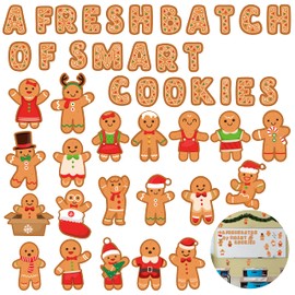 Haooryx Winter Christmas Mini Gingerbread Bulletin Board Classroom Decoration - 70Pcs Gingerbread Man Paper Cut-Outs Blackboard Border Decor for Christmas Party Home School Classroom Window Wall Decor
