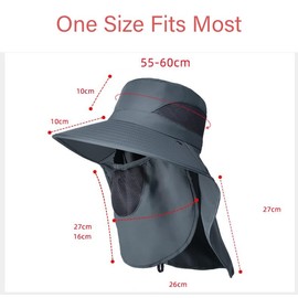 COTIM COYIN Outdoor Sun Hat with Face Neck Flap, UPF 50+, Wide Brim Fishing Sun Hat for Hiking Safari Gardening for Men Women, Black
