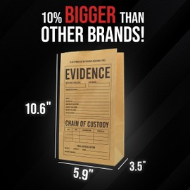 50 Pack Brown Paper Evidence Bags 5.9'' X 3.5'' X 10.6'' - Ideal for Evidence Collection, but also as Murder Mystery Party Favors, Police Party Favors or as Detective Party Supplies.