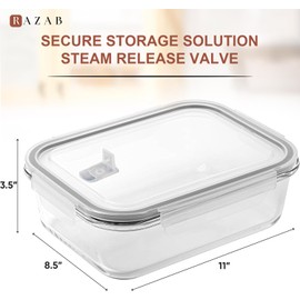 Razab 2700ml / 92 Oz / 11 Cups Large Glass Food Storage Containers with Lids, BPA Free, Snap Locking Airtight & Leakproof Lids - Ideal for Baking, Casserole & Roasting - Freezer, Microwave & Oven Safe