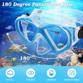 WOVOKA Children's Snorkel Set - Diving Goggles Children with Snorkel Anti Leak Anti Fog HD Diving Masks Dry Snorkel for 4-13 Years Boys Girls