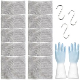 Esteopt Multipurpose Wire Dishwashing Rags, Non-Scratch Wire Dishcloths, 10pcs, Grey, Microfibre