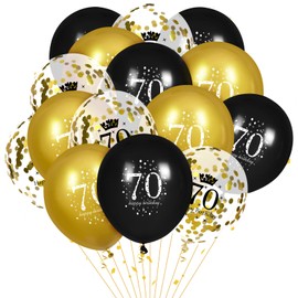 70th Birthday Balloons, 15Pcs Black Gold Happy 70th Birthday Balloons, Black Gold 70th Birthday Party Decorations Balloons for Men Women 70th Birthday Decoration Supplies 12 inch