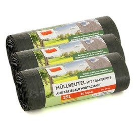 Bin Liners with Carry Handle, Grey, 95% Recycled Material (Grey 25 L, Pack of 3)