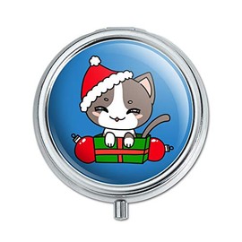 Merry Christmas Cute Kawaii Cat Kitten Pill Case Trinket Gift Box