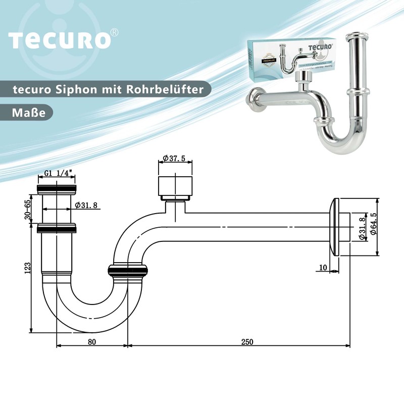 tecuro Pipe Siphon with Ventilation Valve Extra Long for Sink