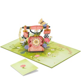 POPWOW Happy Birthday Pop Up Card, Vintage Phone with Flowers and Butterfly, Beautiful, Elegant 3D Greeting Cards, Ideal Gifts for Mom, Women, Grandma, Aunt, Grandmother, 5x7
