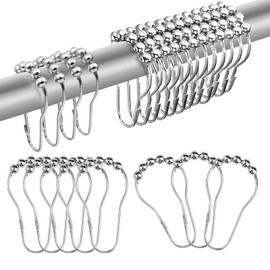 Pack of 24 Shower Curtain Hooks, 7.5 x 4 cm, Lightweight Sliding Shower Curtain Hooks, Silver Shower Curtain Rings, Metal Curtain Hooks with Sliding System, Metal Shower Curtain Hooks, for Shower