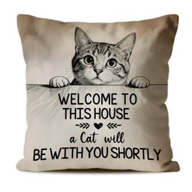 CosxHabitat Funny Cat Pillow Covers 18x18 Inch, Vintage Pet Cushion Case for Couch Bed Decor, Gift for Women Cat Lovers