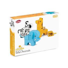 Tobar 38183 Wooden Stack and Play Safari Animals, Assorted Designs and Colours, Small
