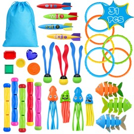 Woplagyreat 31Pcs Swim Dive Toys Pool Games Outdoor Water Essential Bath Accessories for Kid Toy Age 3 4 5 6 7 8 9 10 11 12 Year Old Cool Girl Boy Stuff Fun Summer Gift